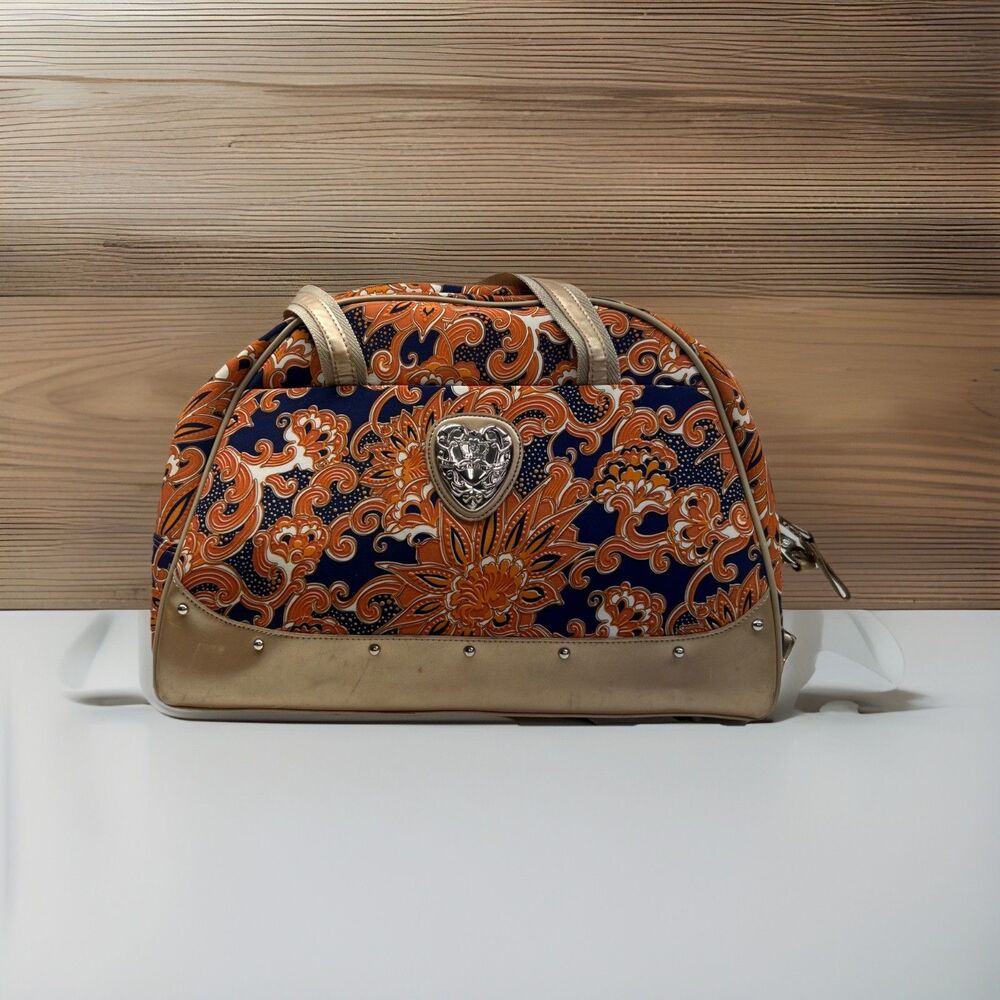 Kathy Van Zeeland Shoulder Hangbag Floral and Gold 18 x 12.5 x 7"